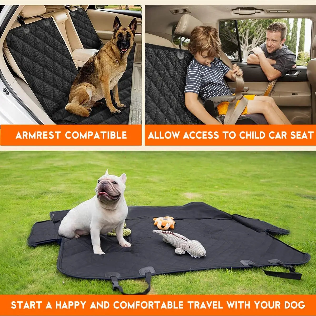 Dog Car Seat Cover, Back Seat Cover for Dogs Pet Car Seat Protector Waterproof Bench Car Seat Cover, Non-Slip Reat Seat Cover Fits Middle Armrest for Most Cars Trucks Suvs - Black