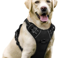 Dog Harness, No-Pull Pet Harness with 2 Leash Clips, Adjustable Soft Padded Dog Vest, Reflective Outdoor Pet Oxford Vest with Easy Control Handle for Large Dogs, Black